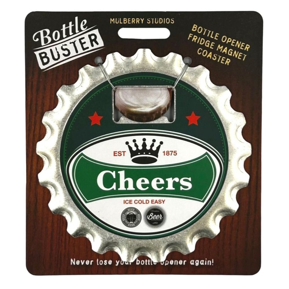 Cheers Bottle Buster Bottle Opener Fridge Magnet Coaster Pre-Personalized